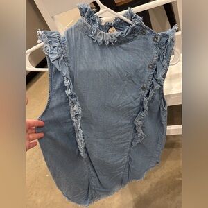 Glam Blue Ruffled Denim Top